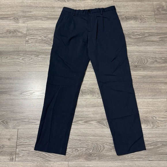 Zara Men Wool Blend Straight Navy Blue Business 2-Pockets Pleaded Pants Size 31 - Picture 1 of 16
